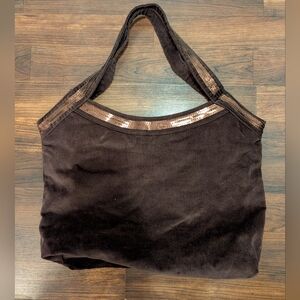 Y2K Chocolate Brown Suede Sequin Trim Shoulder Bag Tote